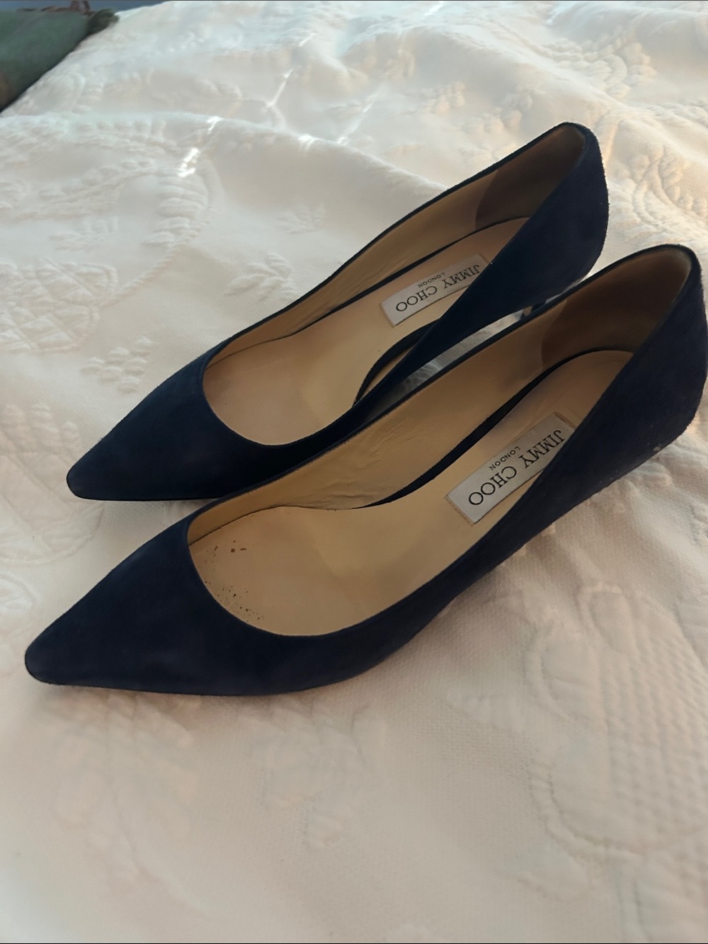 Jimmy Choo Navy Suede Pointed-Toe Heels